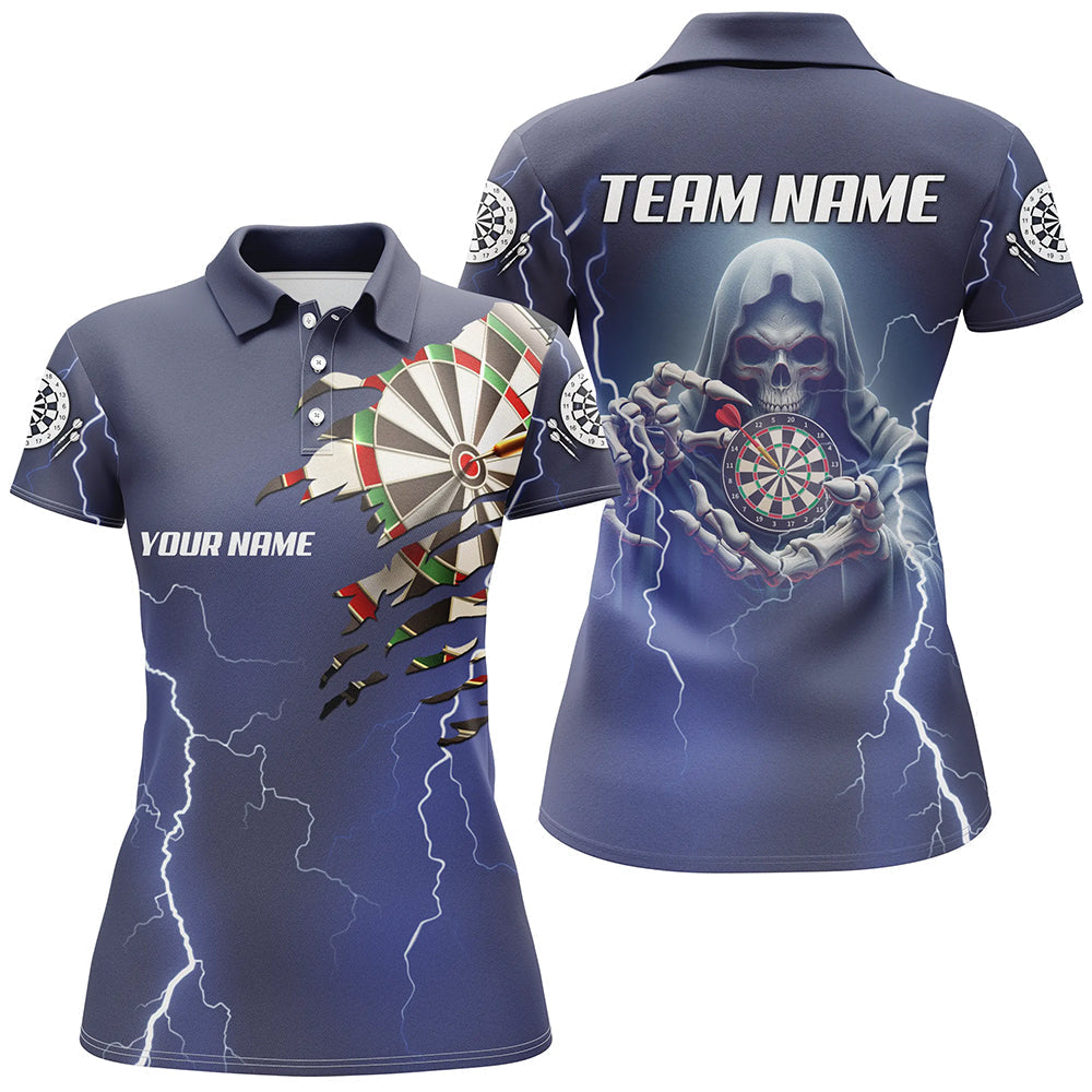 Skeleton Darts Thunder Lightning Blue 3D Printed Women Dart Polo Shirts - Darts Jersey T1471