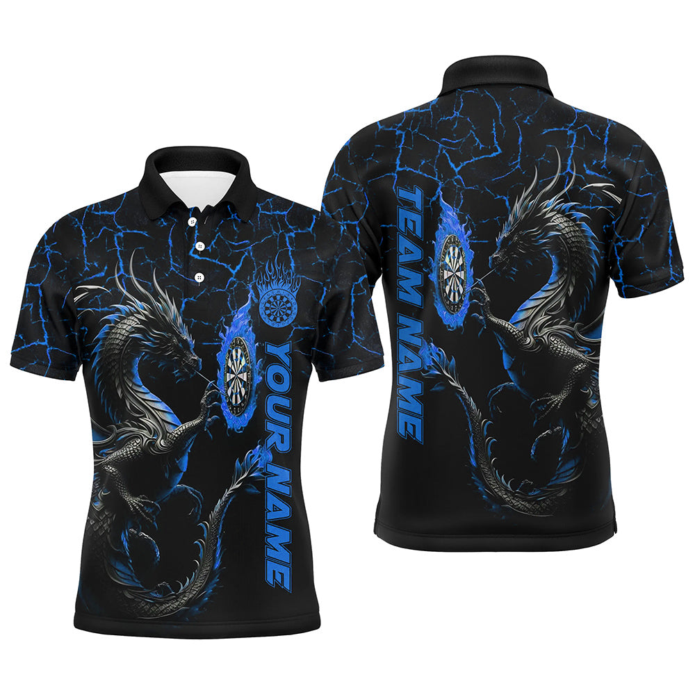 Personalized Blue Big Dragon Printed Darts Shirt for Men | Custom Team League Darts Jersey T3006