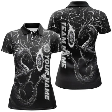 Personalized Black and White Dragon Printed Dart Shirts for Women | Custom Team League Darts Jerseys T3007