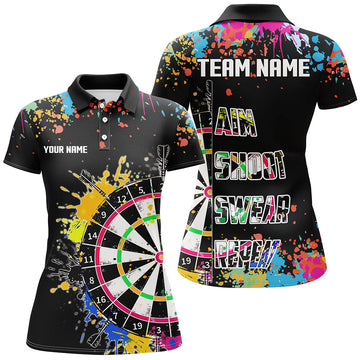 Funny Dartboard Darts Shirt for Women - Colorful Paint Aim Shoot Design, Custom Dart Jerseys - Black T2778