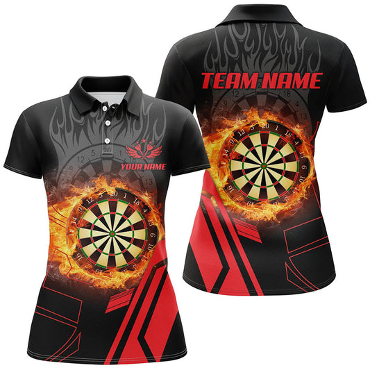 Women's 3D Fire Flame Red Dart Player Polo Shirt T1276