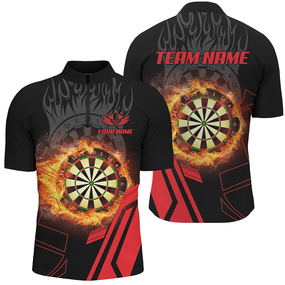 3D Dartboard Fire Flame Red Version Men Quarter-Zip Shirts Custom Gifts For Dart Player TDM1276