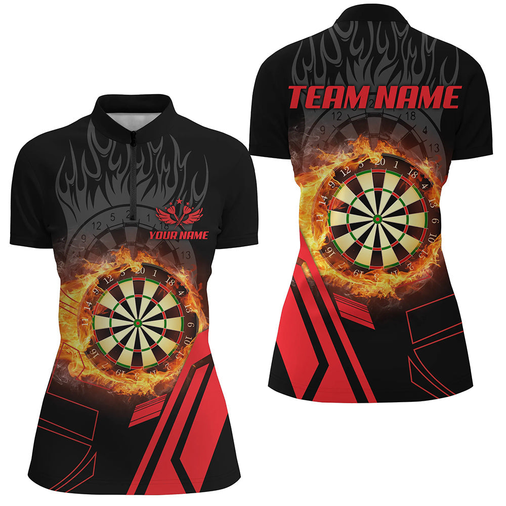 Women's Red 3D Flame Dartboard Quarter-Zip Shirt T1276