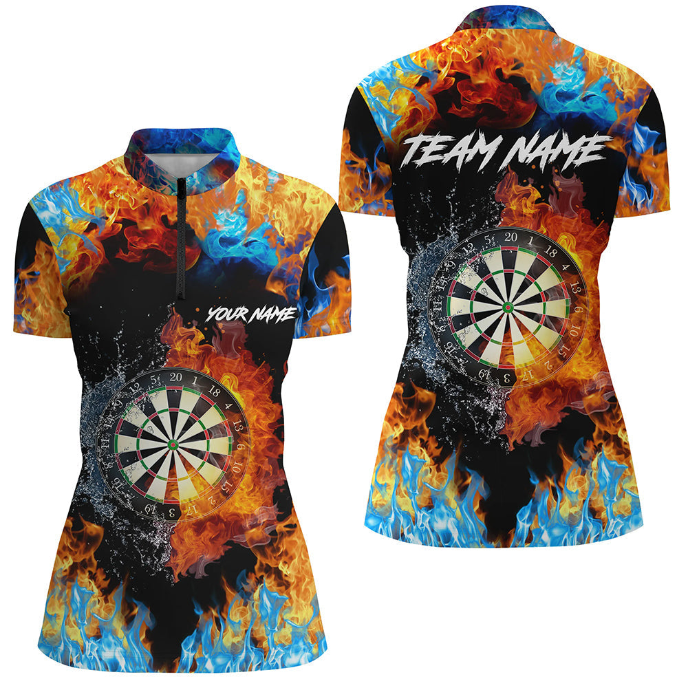 Women's Fire and Water 3D Printed Dart Board Quarter-Zip Jersey T1277