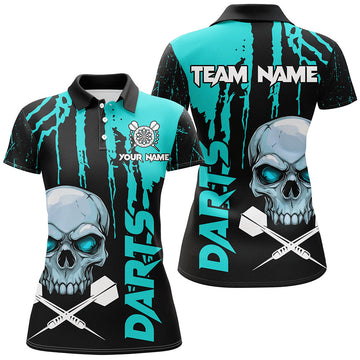 Turquoise Grunge Skull Dart Shirt for Women - Scary Darts Jersey for League Teams T2796