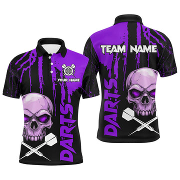 Purple Grunge Skull Dart Shirt for Men - Scary Darts Jersey for League Teams T2798