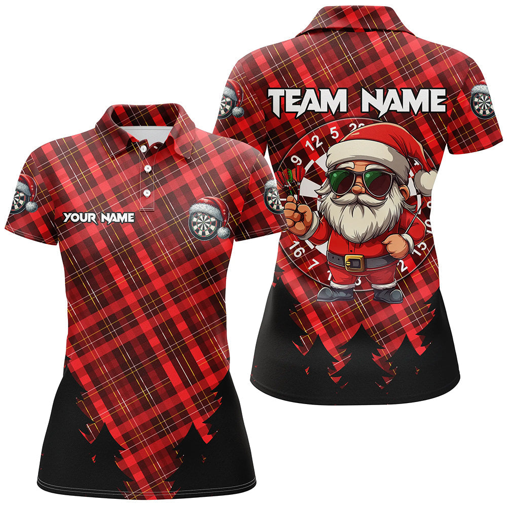 Funny Christmas Santa Dart Shirts for Women, Custom Red Plaid Pattern Jerseys, Festive Darts Outfit T2808