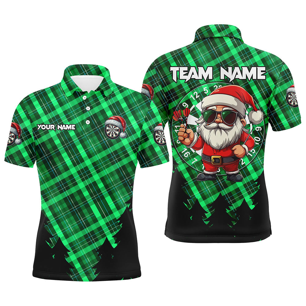 Funny Christmas Santa Dart Shirt for Men, Custom Green Plaid Pattern, Holiday Darts Outfit Gift T2809