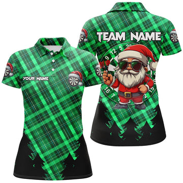 Funny Christmas Santa Dart Shirt for Women - Custom Green Plaid Pattern Holiday Outfit T2809