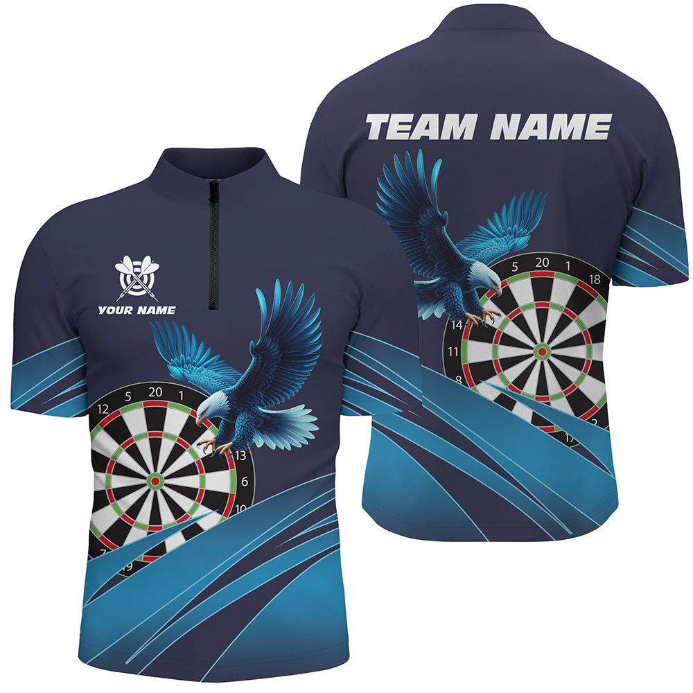 Custom Eagle Blue Darts Men Quarter-Zip Shirts - Personalized Darts Board Team Shirts T1518