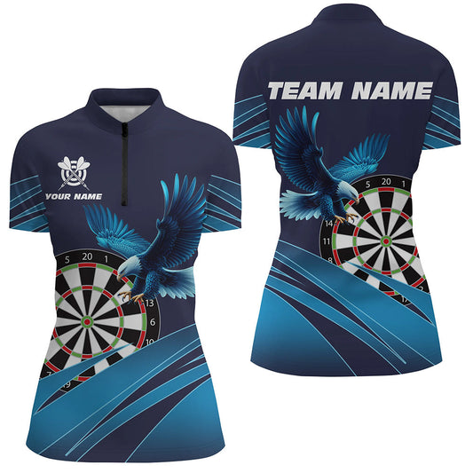 Custom Eagle Blue Darts Women Quarter-Zip Shirts - Personalized Darts Board Team Shirts T1518