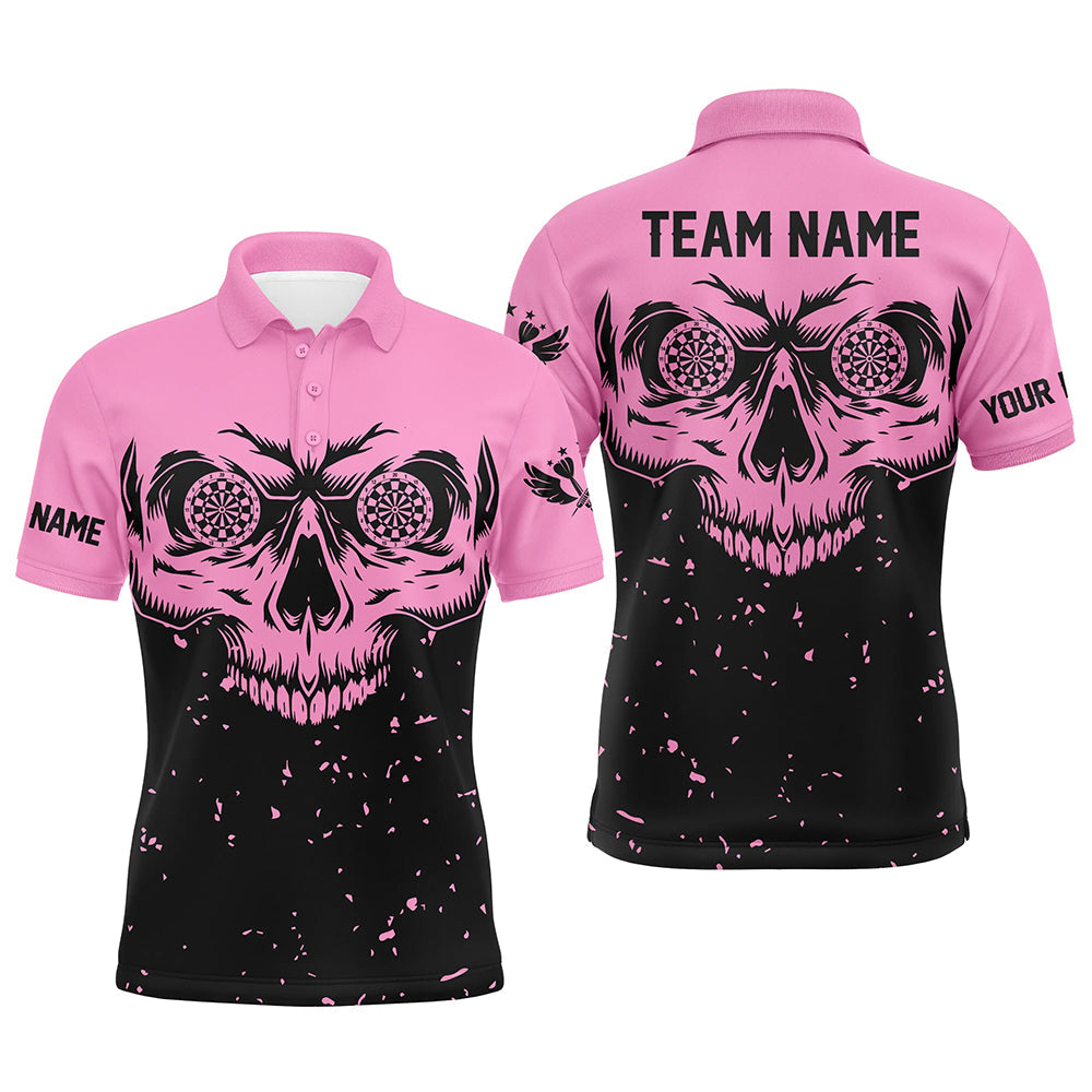 Grunge Pink Black Skull Darts Polo & Quarter-Zip Shirts - Team League Darts Gear T1887