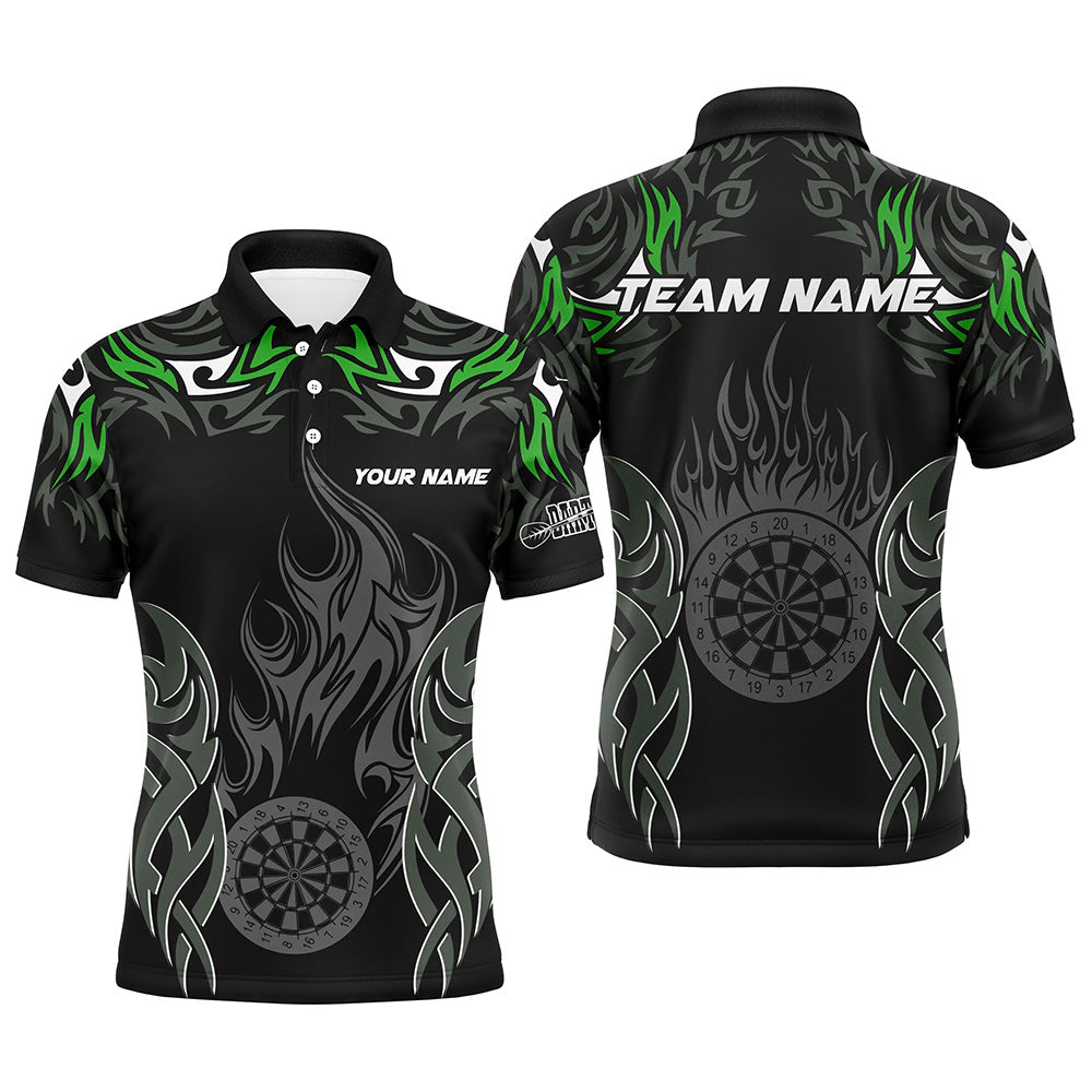 Personalized Men's Darts Tournament Jersey, Custom Dartboard Fire Flame Team Shirt, Green
 T2333