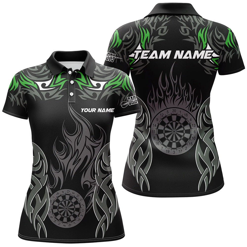 
Custom Women's Darts Tournament Jersey - Personalized Dartboard Fire Flame Team Shirt, Green
 T2333