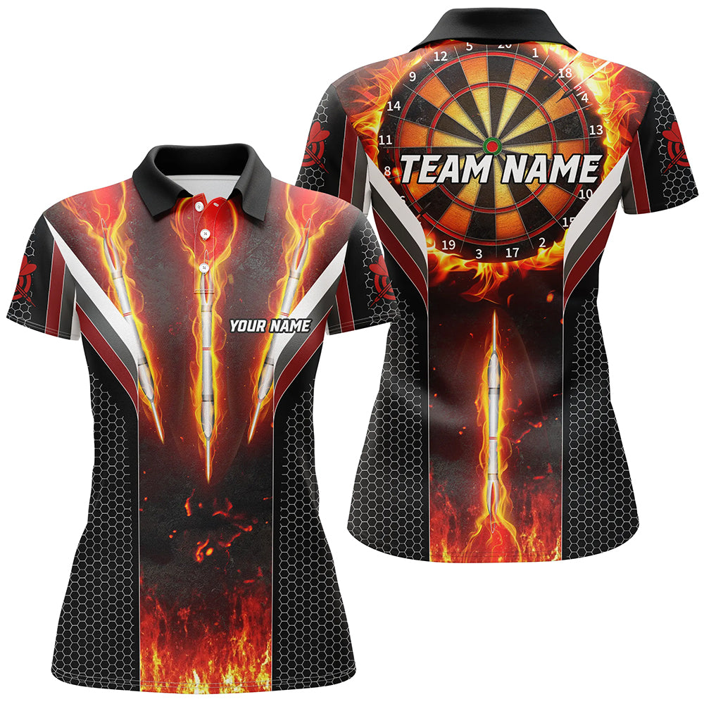 Custom Women's Darts Jerseys - Personalized Burning Fire Polo & 1/4 Zip Shirts T1540