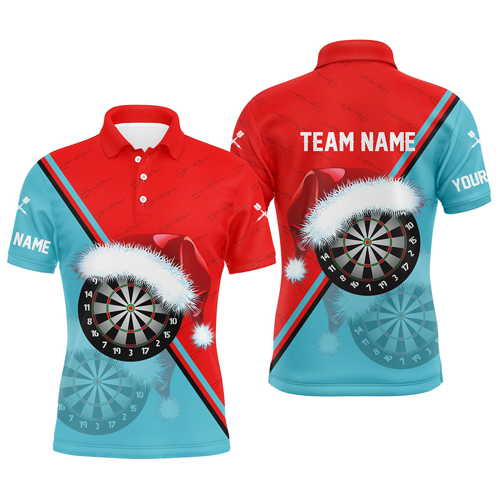 Red and Blue Santa Darts Board Polo & Quarter-Zip Shirts - Custom Christmas Dart Jerseys for Men T2915