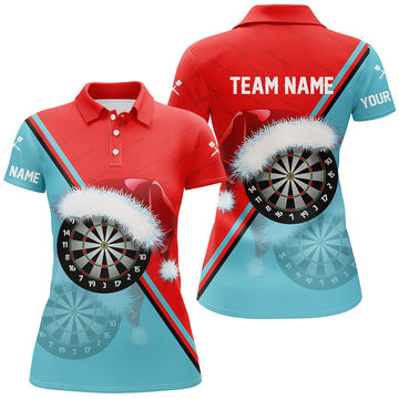 Custom Red and Blue Santa Darts Board Polo & Quarter-Zip Shirts for Women - Christmas Dart Jerseys Gift T2915