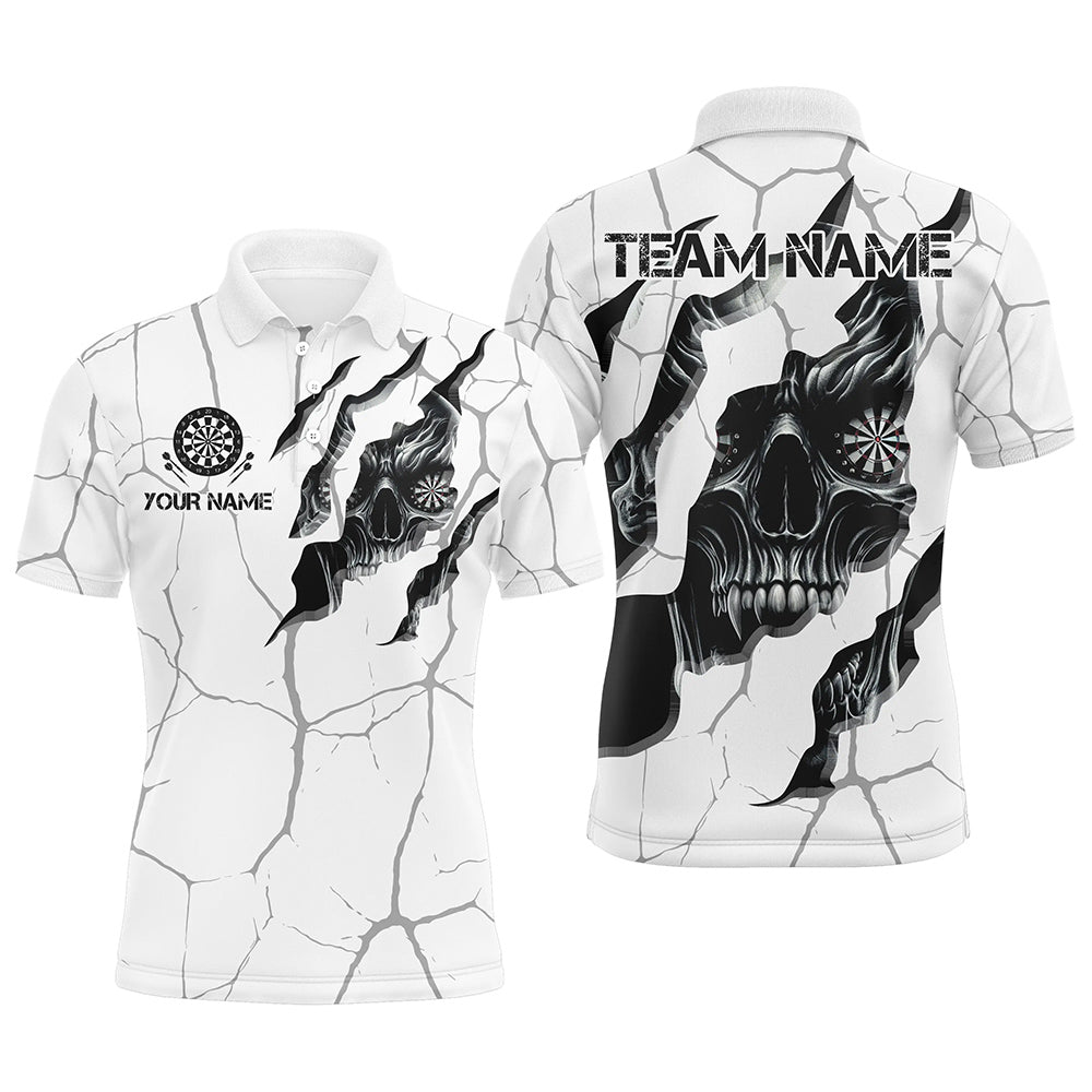 Personalized Skull White Grunge Darts Polo & Quarter-Zip Shirts for Men | Custom Dart Team Jerseys T2922