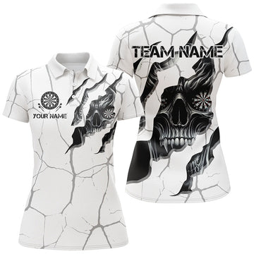 Personalized Skull White Grunge Darts Polo & Quarter-Zip Shirts for Women - Custom Dart Team Jerseys T2922