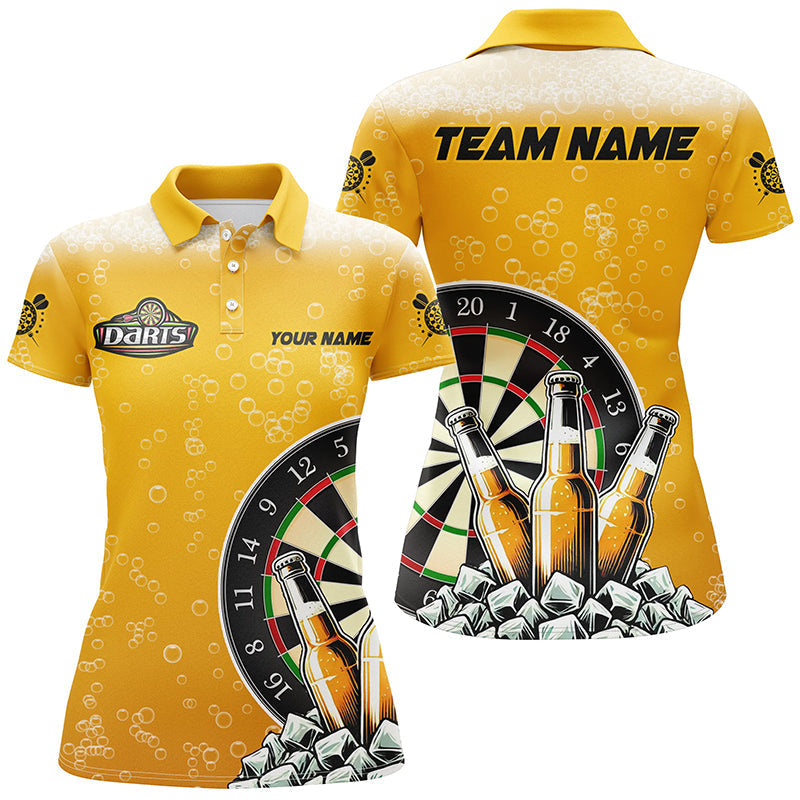 Custom Women's Yellow Darts & Beer Polo Shirt | Drinking Darts Quarter-Zip Shirt T1982