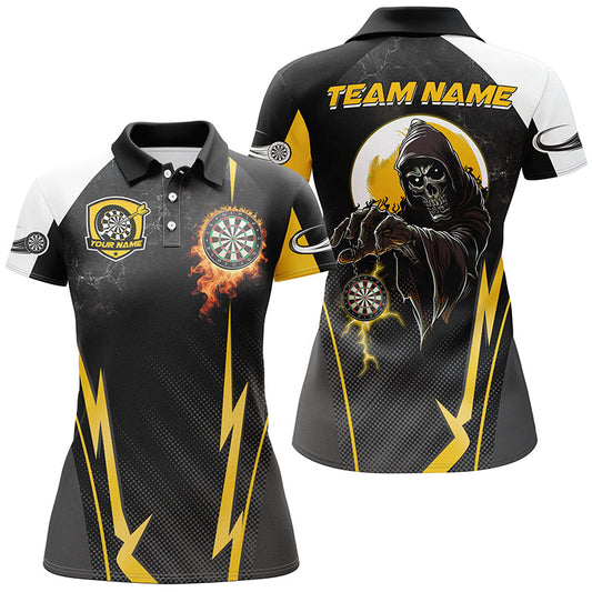 
Funny Skeleton Darts Shirt for Women - Custom Yellow and Black Personalized Team Jersey
 T2190