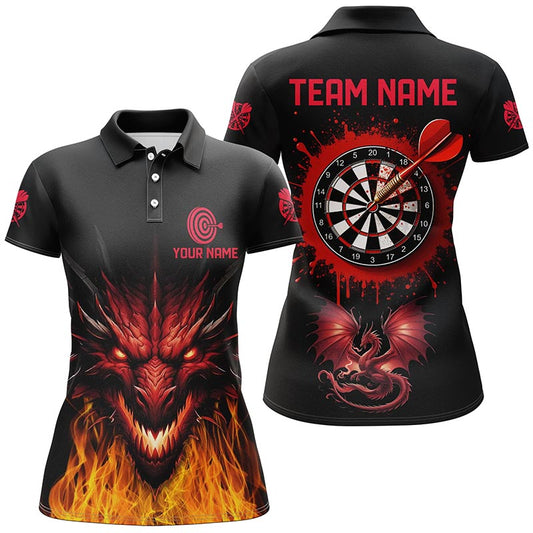 Custom Black Red Dragon Darts Women's Polo Shirt - Personalized Team League Jersey T1451