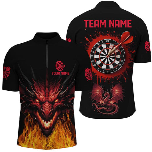 Dragon Darts Men's Quarter-Zip Shirt - Black Red Team League Jersey T1451