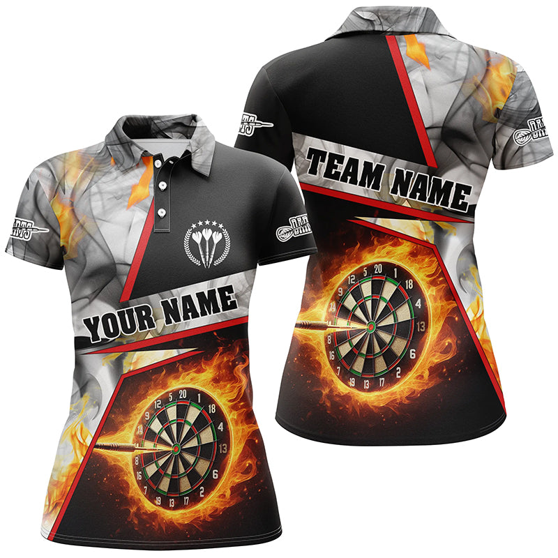 Custom Women's Darts Polo Shirts - Personalized Flame Grey Smoke Darts Jerseys T1257