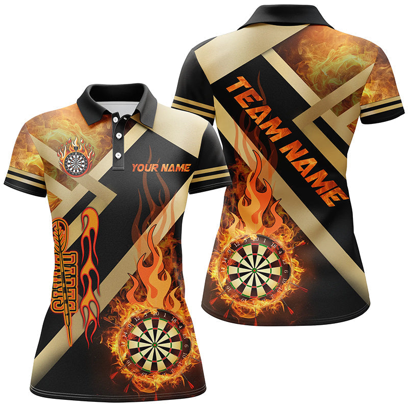 
Personalized Gold & Black Dartboard Fire Flame Custom Darts Team Jerseys for Women
 T2048