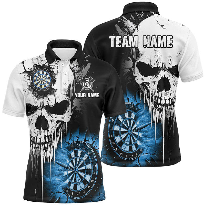 Personalized Grunge Skull Dart Shirt for Men | Custom Scary Darts League Team Jersey | Blue T2785