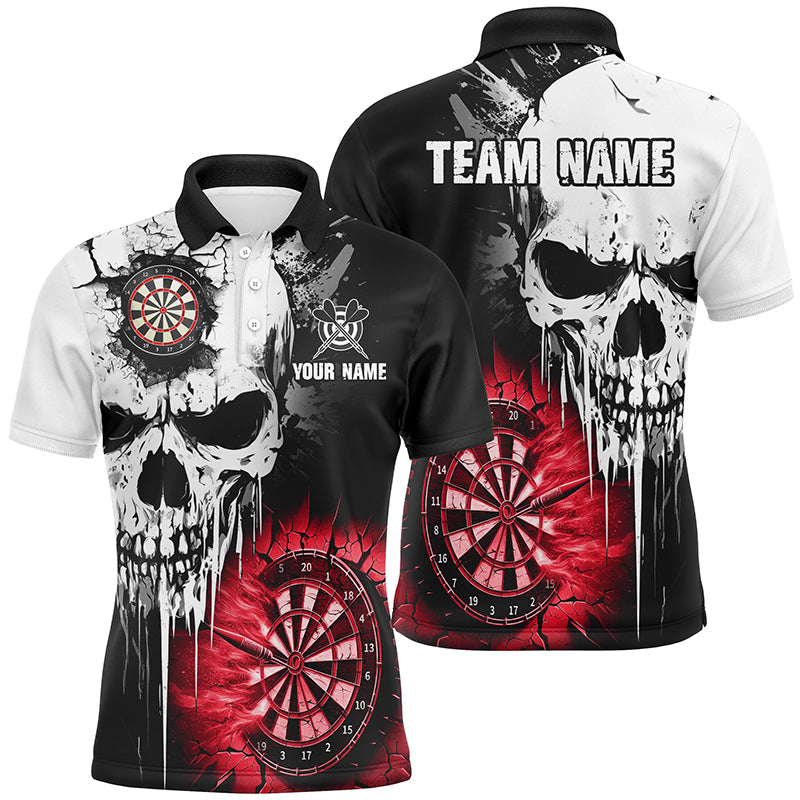 Personalized Grunge Skull Wall Dart Shirt for Men | Custom Scary Darts League Team Jersey - Red T2786