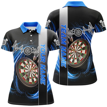 Personalized Blue Swirl Darts Board Women's Dart Shirt with Heartbeat Line - Custom Team Jersey Uniform T3024