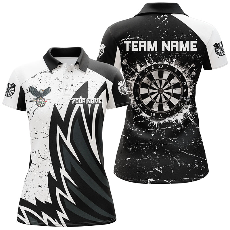 Custom Grunge Black White Dartboard Women Darts Shirt - Unique Darts Team Jersey T1640