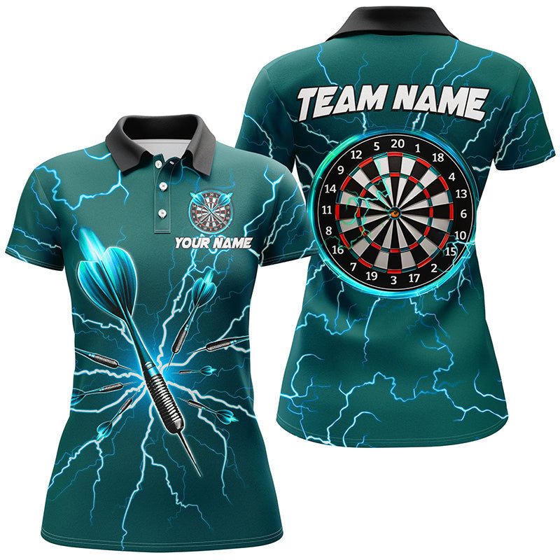 Green Darts Thunder Lightning Polo & Quarter Zip Custom Dart Shirts for Women - Dart Jersey T3033