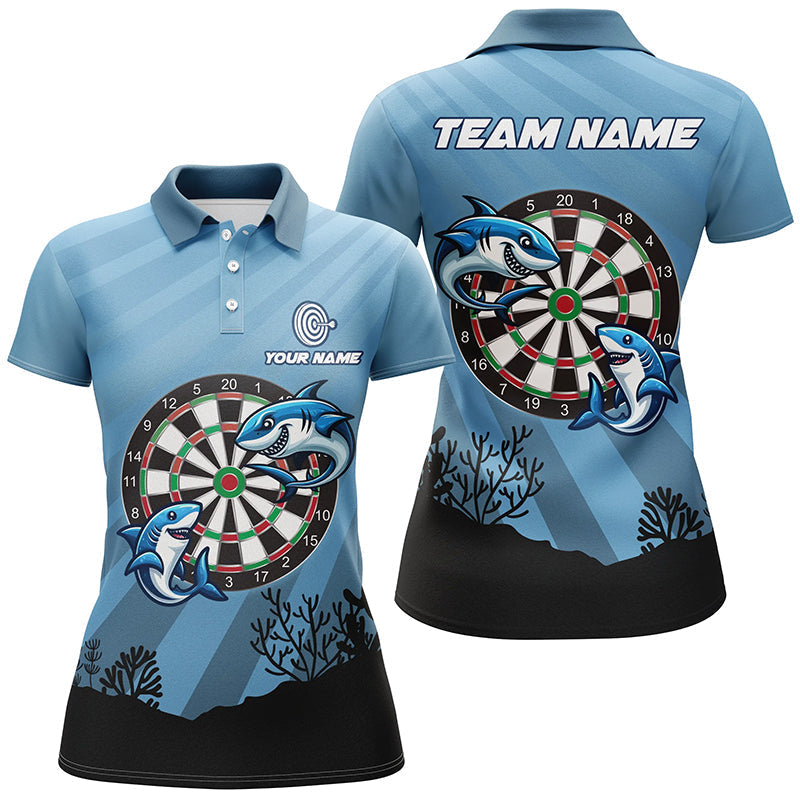 Custom Women's Shark Dart Board Blue Polo Shirt - Funniest Darts Gifts T1284