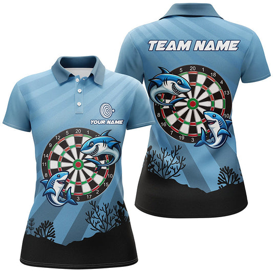 Custom Women's Shark Dart Board Blue Polo Shirt - Funniest Darts Gifts T1284