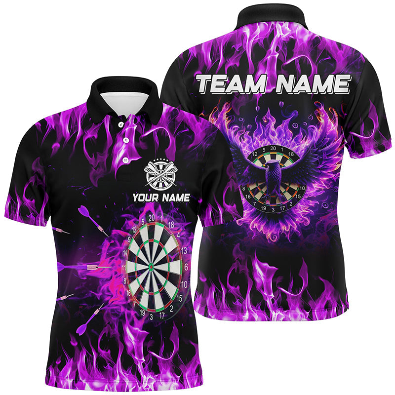 Custom Purple Fire Flame Eagle Darts Shirt - Personalized Men's Darts Team Jersey T1646