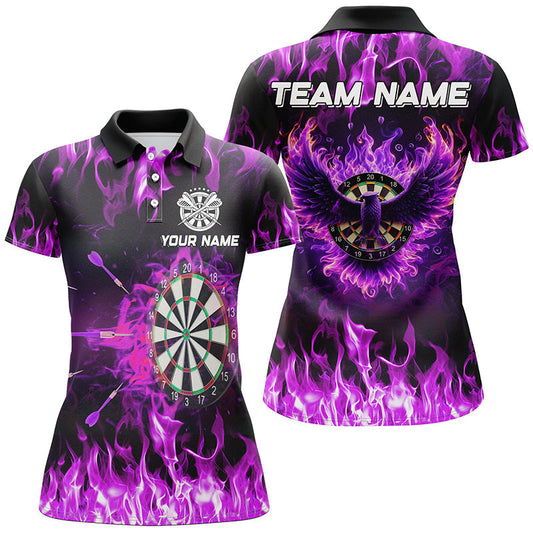 Custom Purple Fire Flame Eagle Darts Shirt for Women - Personalized Darts Team Jersey T1646