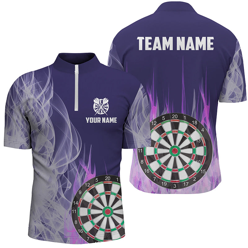 Purple Flame 3D Dartboard Men's Quarter-Zip Custom Team Jerseys T1292