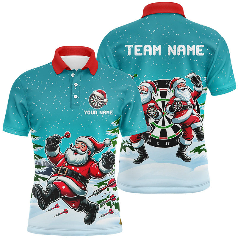 Funny Santa Playing Darts Christmas Shirt for Men - Turquoise Custom Holiday Gift T3050