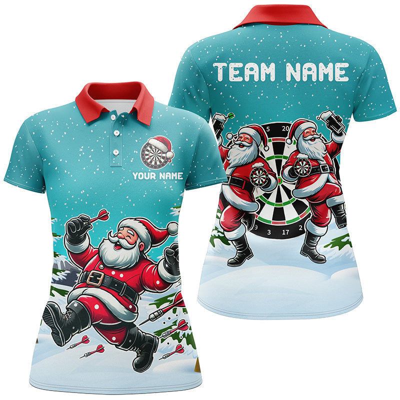 Funny Santa Playing Darts Christmas Shirt for Women - Turquoise Custom Holiday Gift T3050