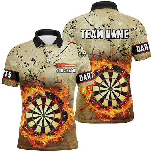 Men's Grunge Fire Flame Quarter-Zip Polo Shirt T1668