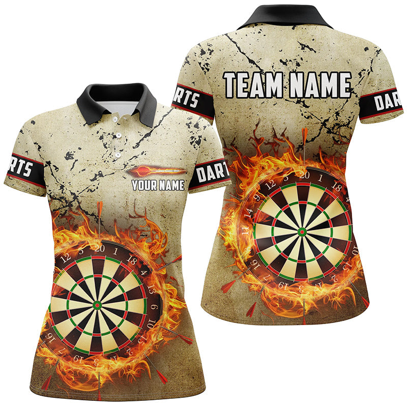 Women's Grunge Fire Flame Darts Quarter-Zip Polo Shirt T1668