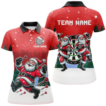 Funny Santa Playing Darts Christmas Shirt for Women - Custom Red Holiday Dart Gifts Outfit T2834