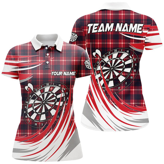 Custom Red Plaid Women's Darts Polo Shirt - Personalized Team Jersey Attire T1537