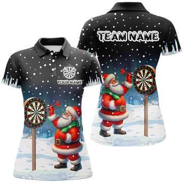 Funny Santa Playing Darts Christmas Dart Shirt for Women - Custom Snow Background Dart Jersey Gift T2869