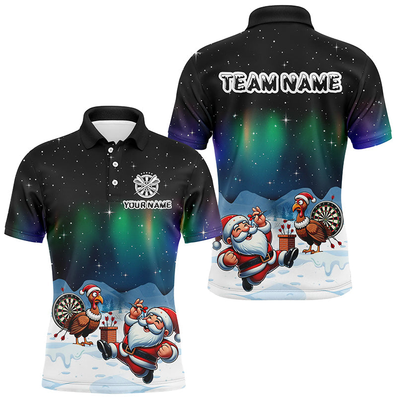 Funny Santa And Turkey Playing Darts Custom Dart Shirt for Men - Unique Christmas Dart Jersey T2870