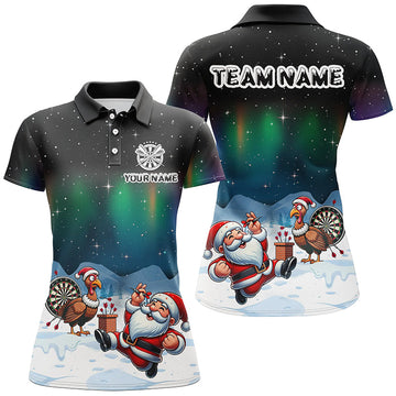 Funny Santa And Turkey Playing Darts Custom Dart Shirt for Women - Unique Christmas Dart Jersey T2870