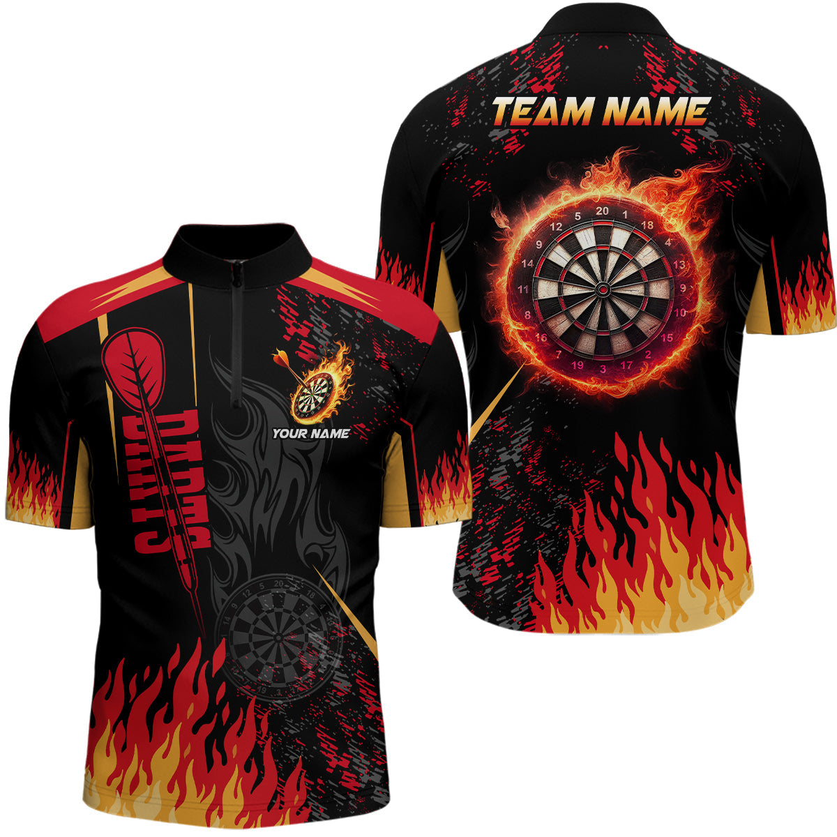 Men's Flame Dartboard 3D Printed Quarter-Zip Dart Team Jersey T1437