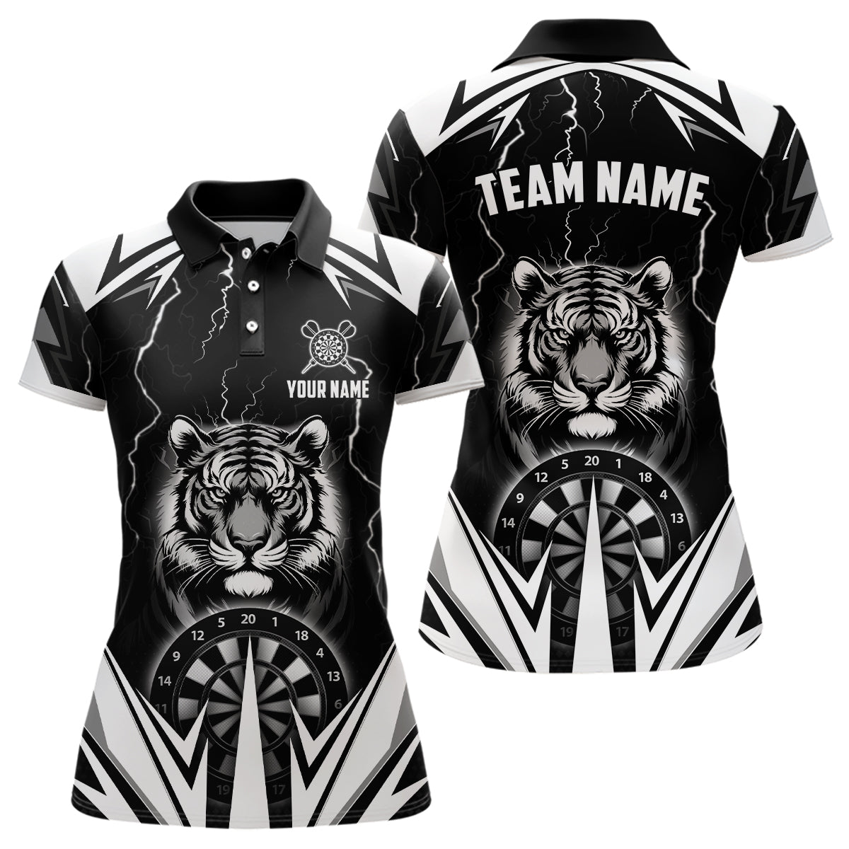 Personalized Tiger Printed Darts Shirt for Women - Custom Thunder Lightning Black Jersey T2780